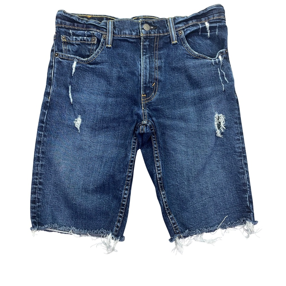 Levi's 511‎ Denim Shorts Distressed Rips Frayed Hem Dark Wash W30 Grunge Cut Off